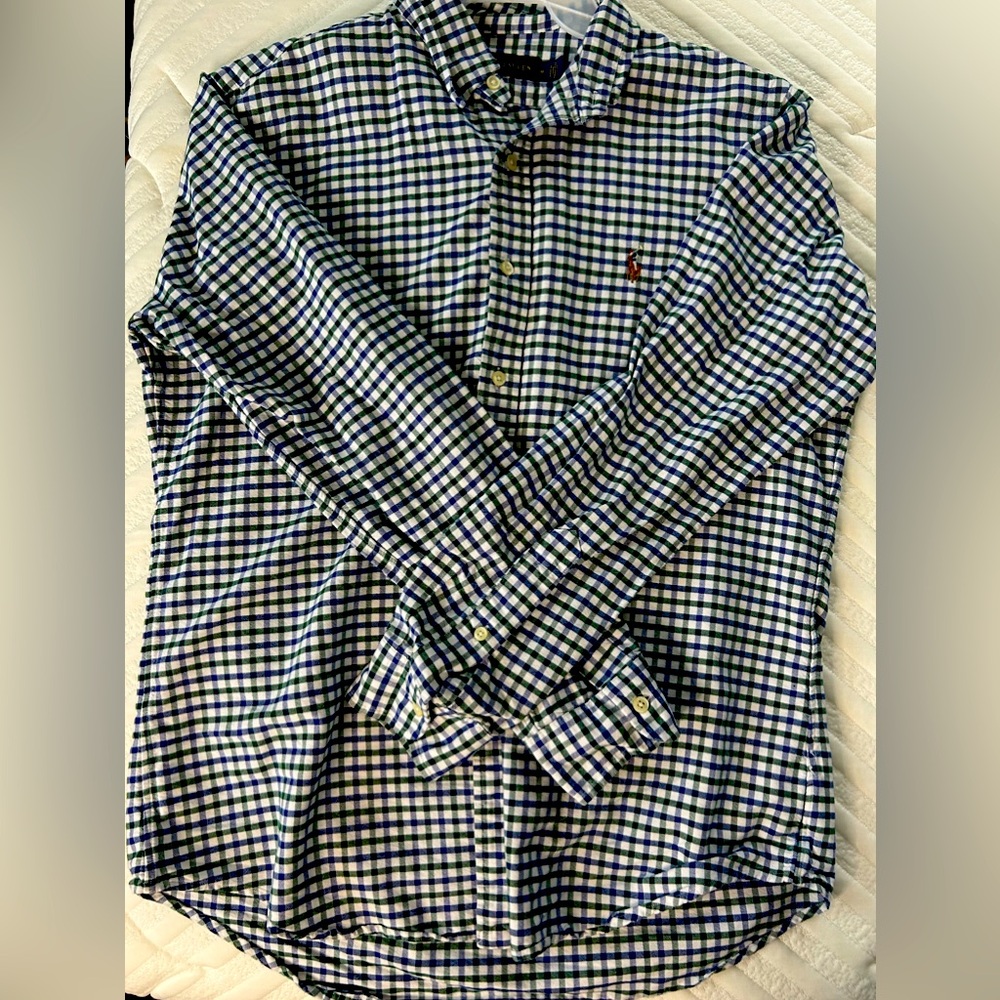 Men’s blue and green Ralph Lauren medium button down shirt